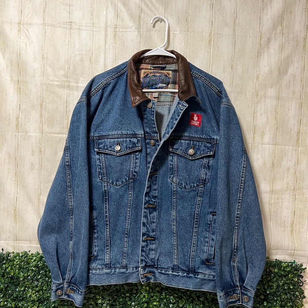 Dunbrooke Denim Jacket with Brown Leather Collar